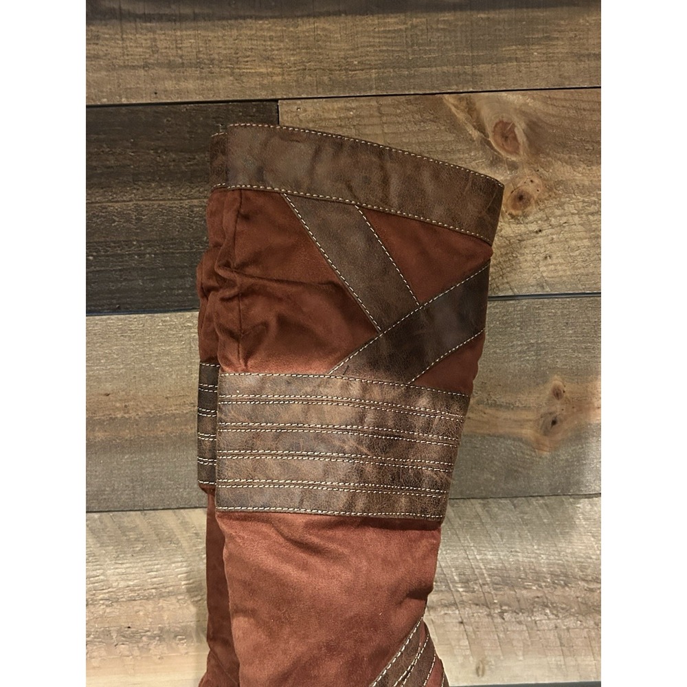 Michael Antonio Knee High‎ Boots Women's 6.5 Tan Faux Leather High Heel - Picture 3 of 9